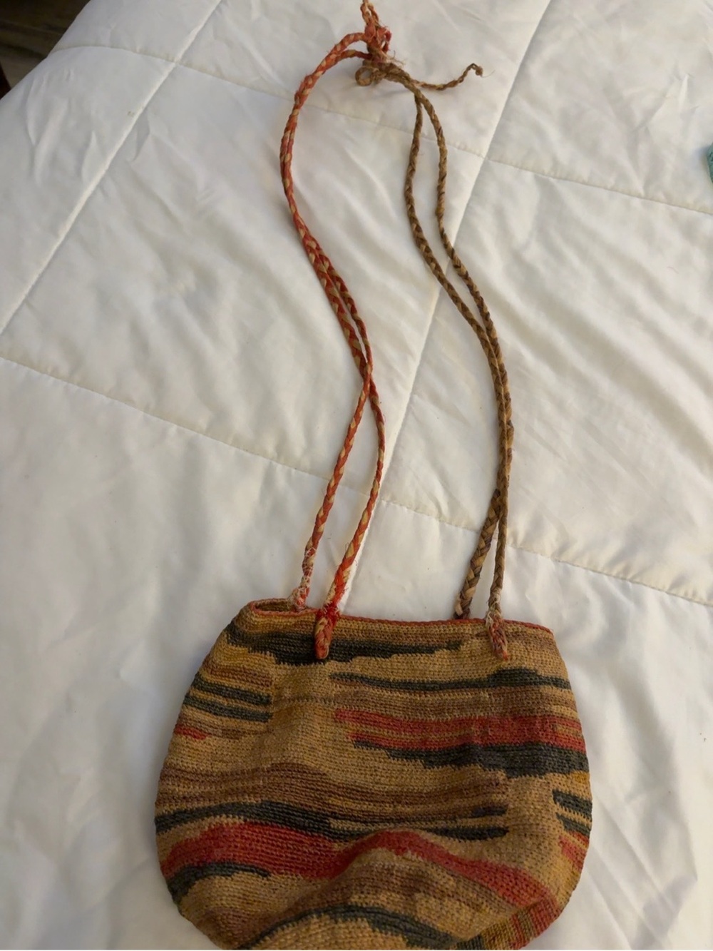 Vintage Handwoven Woven Shoulder Bag Abstract Tribal Boho Purse